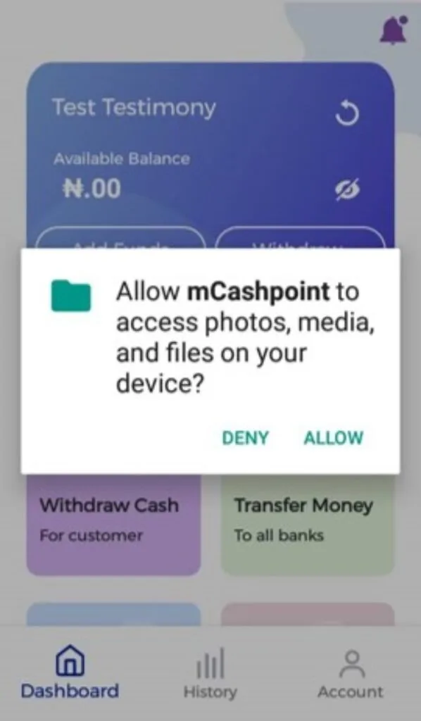 Android permission dialog with the Allow button highlighted