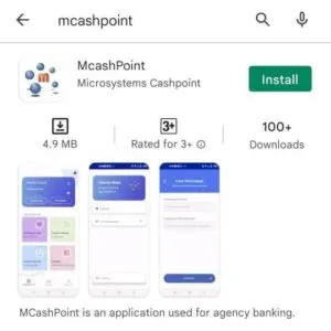 The mCashPoint app on its Google Play Store listing, ready to install